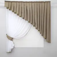 Кухонный комплект (150х170см.) шторка с ламбрекеном. Цвет белый со светло-кофейным. Код 039к 52-0552