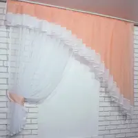 Кухонний комплект (200х170см.), ламбрекен і штора. Колір персиковий з білим. Код 062к 50-089