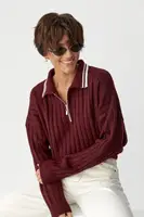 В'язана кофта-поло у широкий рубчик - бордо колір, ONE SIZE