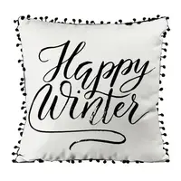 Подушка c мешковины и помпонами Happy winter 45x45 см (45PHBP_19NG001)