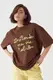 Трикотажна футболка oversize з написом - коричневий цвет, ONE SIZE