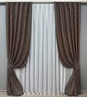 Комплект штор (2шт. 1,5х3м.) жакард, колекція "SAPFIR". Колір графітовий з теракотовим. Код 1752ш 33-0718
