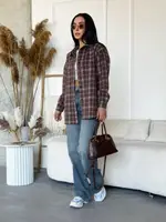Теплая рубашка-байка AO701 Коричневая Oversize S-L