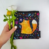 Косметичка квадратная Basic Лиса и цветы на черном фоне 16x16 см (KB_21M003_BL)
