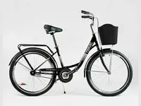 Велосипед городской 26" Corso Travel, односкоростной, стальная рама, корзина, багажник. Black (154453)