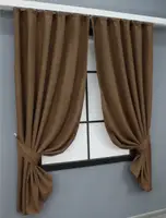 Комплект (2шт. 1,3х1,7м.) коротких штор з льону. Колір коричневий. Код 1429ш 35-0178