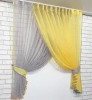 Кухонний комплект (330х170см.) шторки с підв'язками "Дует". Колір сірий із жовтим. Код 060к