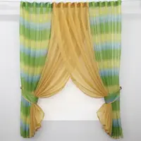 Кухонные шторки (400х170см.) комбинированные. Цвет золотистый с оливково-желтым и голубым. Код 111к 52-0225