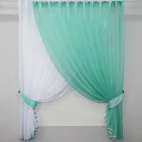 Кухонний комплект (330х170см.) шторки з підв'язками "Дует". Колір бірюзовий з білим. Код 060к 50-323