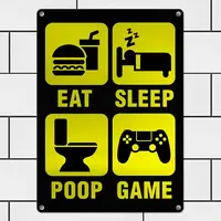 Табличка металлическая Eat, sleep, poop, game 26х18,5 см (MET_20J090_SER)