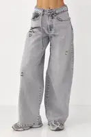 Джинси Wide Leg з дірками та потертостями - сірий цвет, 38р