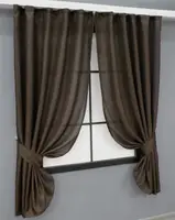 Комплект (2шт. 1,3х1,7м.) коротких штор з льону, колекції  "Льон Мішковина". Колір венге. Код 107ш 35-0130