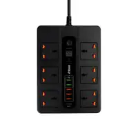 Сетевой фильтр BKL-11 с функцией таймера на 6 розеток 10А 250V + 1 PD20W + 1 QC3.0+ 4 USB, черный