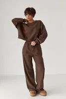 Вільний теплий спортивний костюм - коричневий цвет, M/L
