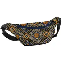 Сумка-бананка Bumbag унисекс на пояс и через плечо Коричневый орнамент на синем фоне 27x16 см