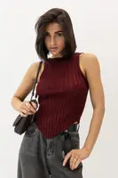 В'язана майка з асиметричним низом - бордо цвет, ONE SIZE