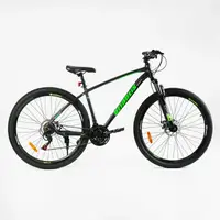Велосипед Спортивный Corso ATLANTIS 29", 21 скорость дюймов, рама алюминиевая 18", оборудование Shimano. Black and Green (138297)
