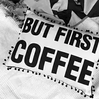 Подушка из мешковины с помпонами But first coffee 45x32 см (43PHBP_URB003)