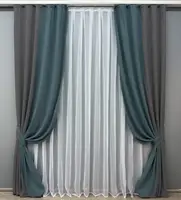 Комбіновані (2шт.1,4х2,8м.) штори з мікровелюра. Колір графітовий з сіро-блакитним. Код 014дк (1031-841ш) 11-0227