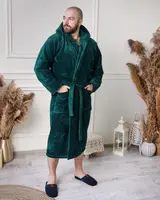 Халат Мужской махровый с капюшоном теплый (S-5XL) 1024 Изумрудный 5XL