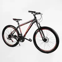 Велосипед спортивный 26" Corso «Strength» 21 скорость, дисковые тормоза. Black and red (114123)