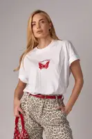 Жіноча футболка oversize з принтом метелика - білий цвет, S