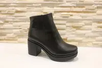 Ботильоны женские черные на каблуке натуральная кожа код Д579