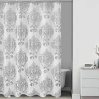 Шторка для ванной и душа 180x180 см,занавеска для ванной комнаты с крючками,белая с серебристым узором
