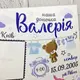 Цветная детская метрика из дерева для девочки