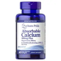 Витамины и минералы Puritan's Pride Absorbable Calcium 600 mg plus Magnesium 300 mg Vitamin D 1000 UI , 60 капсул