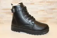Ботинки женские зимние черные на шнуровке С176