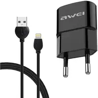 Зарядний пристрій AWEI C-832 Travel charger + Lightning cable 1USB 2.1A Black