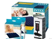 Надувной матрас 183см Intex с двумя подушками и ручным насосом