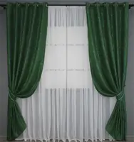 Комплект (2шт. 1,5х2,5м.) штор на люверсах, льон мармур, "Pavliani". Колір зелений. Код 1363ш 37-0049
