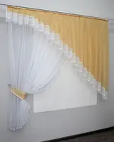 Кухонний комплект (200х170см.), шторка з ламбрекеном. Колір золотистий з білим. Код 062к 50-774
