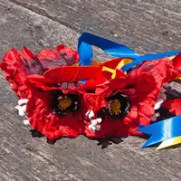 Український віночок зі стрічками на обідку Рута з великими маками 3264
