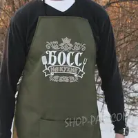 Фартук оливковый (рейнар) с вашим принтом БОСС НА КУХНЕ