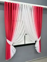 Кухонні шторки (400х170см.) з батисту "Омбре". Колір червоний з білим. Код 106к 52-1168