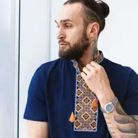 Футболка-вышиванка мужская Moderika Марк синяя с золотым XXL