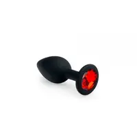 Анальная пробка с красным кристалом, Black Silicone Ruby, S