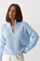 В'язаний светр із блискавкою на горловині - блакитний цвет, ONE SIZE