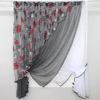Кухонный комплект (300х170см.), шторки с подвязками "Дуэт". Цвет графитовый с красным. Код 063к 52-0084