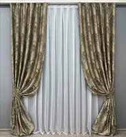Комплект штор (2шт. 1,55х2,9м.) із тканини парча. Колір бежевий з венге. Код 1775ш 33-0740