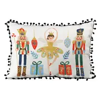 Подушка из мешковины с помпонами Лускунчик 45x32 см (43PHBP_23NG001)