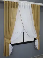 Кухонні шторки (400х170см.) з підв'язками. Колір темно-бежевий з білим. Код 096к