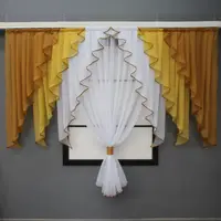 Кухонна (200х170см.) занавіска, ламбрекен і тюль. Колір коричневий з бурштиновим та білим. Код 104к 52-1000
