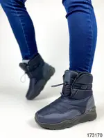 Зимние ботинки дутики женские синие на флисе