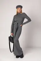 Сукня максі в рубчик з широким поясом - сірий цвет, ONE SIZE