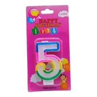 Свеча-цифра цветная с блестками "5" 6 см