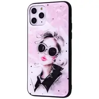 Чехол для Apple Iphone 11 Pro женщина в очках. Цвет розовый
